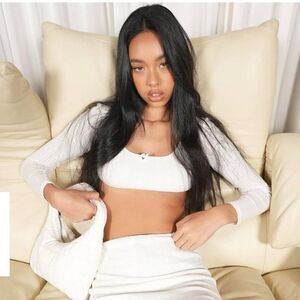 MY MUM MADE IT Pointelle Tie Long Sleeve Crop M-L